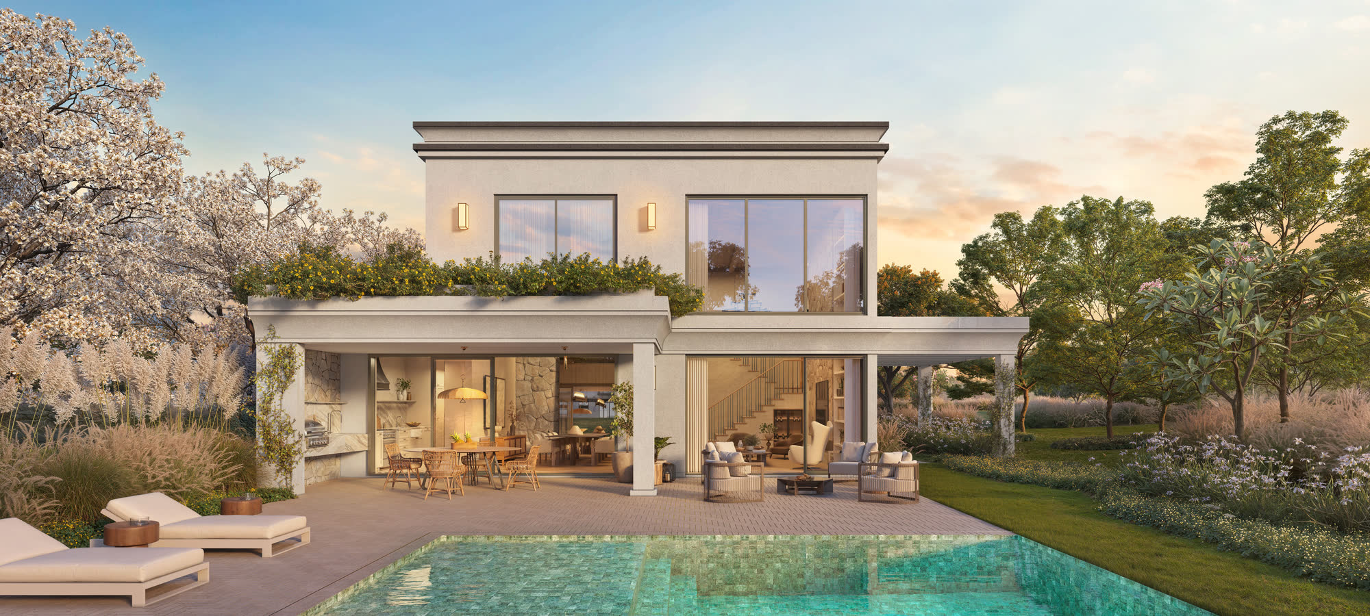 Casa Villa Riviera vista dos fundos, com piscina